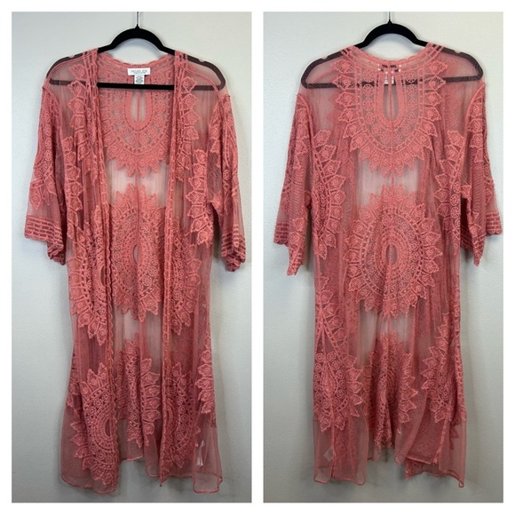 Rachel Zoe Tops - Rachel Zoe Coral Lace Cover-Up Mandala Pattern Boho Beachy O/S Cotton Blend